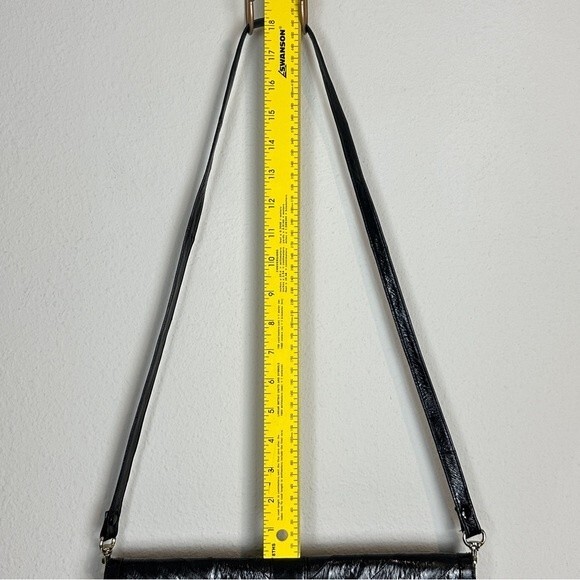 Vintage Black Eel Skin Leather 90s Convertible Shoulder Bag Clutch - Picture 7 of 8